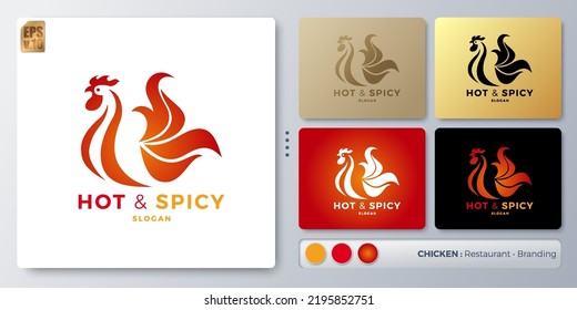 Hot spicy Chicken rooster vector illustration Logo design. Blank name for insert your Branding. Designed with examples for all kinds of applications. You can used for company, indentity, restaurant.