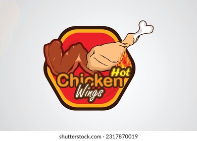 Alitas de pollo picantes Logo del vector o plantilla de símbolos, adecuado para restaurante y cafetería