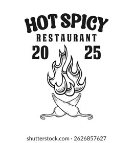 Hot spicy chili logo emblem vector design black and white