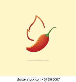 Hot and spicy Chili pepper with fire, vector icon illustration.