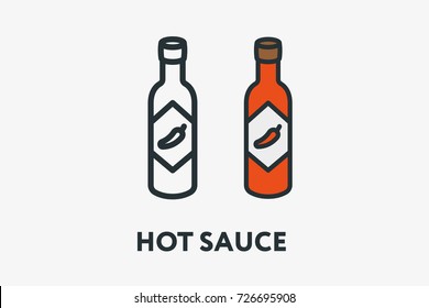 Hot Spicy Chili Pepper Sauce In Red Glass Bottle Minimal Flat Line Outline Colorful And Stroke Icon Pictogram