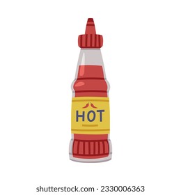 Hot and Spicy Chili Sauce in Glass Bottle with Label and Cap Vector Illustration