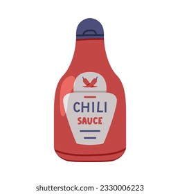 Hot and Spicy Chili Sauce in Plastic Bottle with Label Vector Illustration