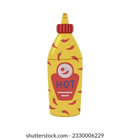 Hot and Spicy Chili Sauce in Plastic Bottle with Label Vector Illustration