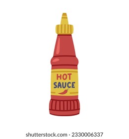 Hot and Spicy Chili Sauce in Plastic Bottle with Label Vector Illustration