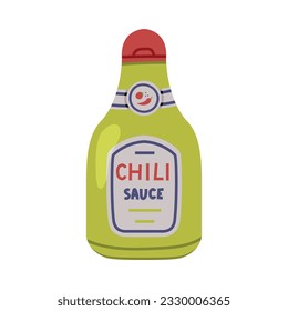 Hot and Spicy Chili Sauce in Plastic Bottle with Label Vector Illustration