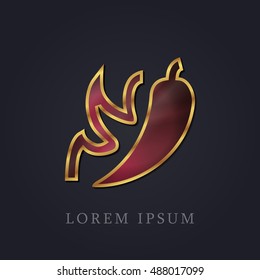 Hot Spicy Chilly Red Ruby with Golden Frame Precious Jewellery Icon / Logo Design
