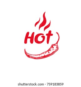 Hot. Spicy icon with chilli. Vector hand drawn