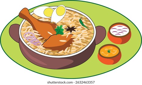 hot and spicy indian chicken biryani with egg   green chilly black pepper star anise  onion rings in a traditional pot curd ambur biryani hyderabadi biryani 