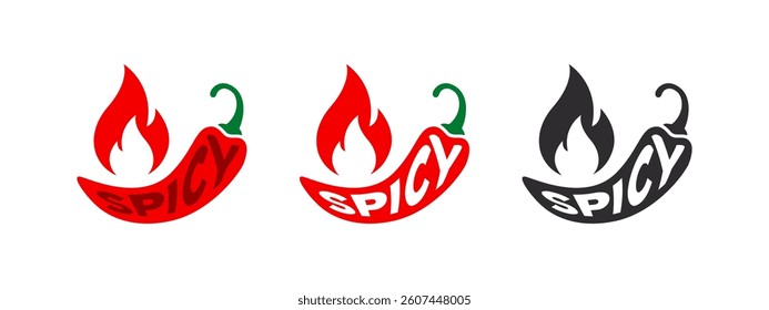 Hot Spicy labels. Red Chili Peppers icons