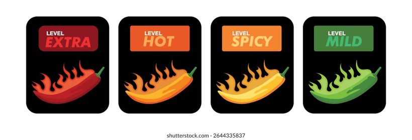 Quente nível picante chili ícone vetorial EPS 10 ilustração. Ilustração do ícone de picante da classificação quente. rótulo para o alimento picante