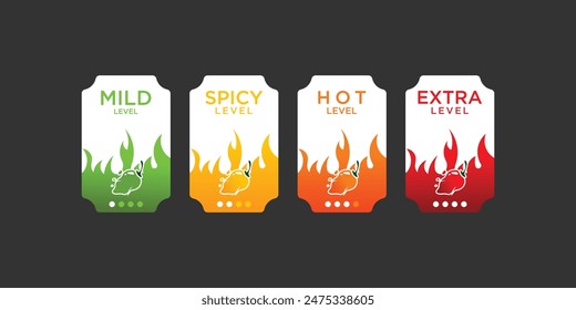 Hot spicy level label  design template with fire combination ,premium vector