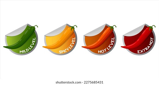 Hot spicy level sticker labels vector illustration. Spicy taste scale indicators rating sign isolated on white