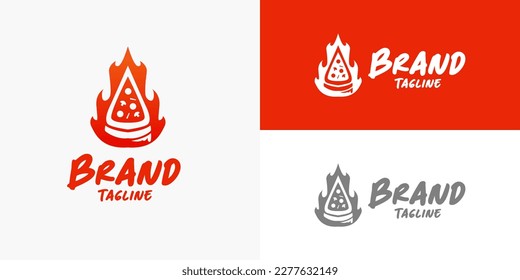 Hot Spicy Pizza Food Restaurant Logo Design Vector Template for Brand Business Company
