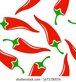 Hot spicy red chili pepper seamless pattern. Organic spices for mexican or asian dishes. Chilli paper red green spicy hot taste and flavor symbol. Food organic seamless pattern design.