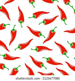 Hot spicy red chili pepper seamless pattern. Organic spices for mexican or asian dishes. Chilli paper red green spicy hot taste and flavor symbol. Food organic seamless pattern design.