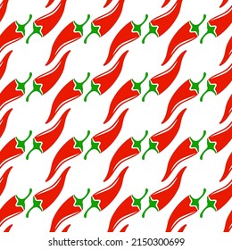 Hot Spicy Red Chili Pepper Seamless Pattern. Organic Spices For Mexican Or Asian Dishes. Chilli Paper Red Green Spicy Hot Taste And Flavor Symbol. Food Organic Seamless Pattern Design.