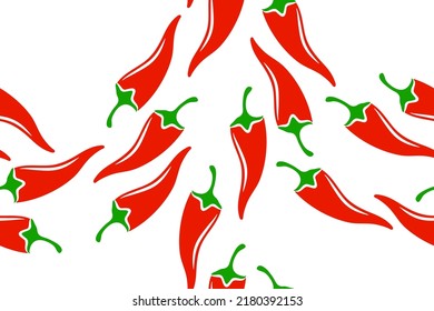 Hot spicy red chili pepper seamless pattern. Organic spices for mexican or asian dishes. Chilli paper red green spicy hot taste and flavor symbol. Food organic seamless pattern design.