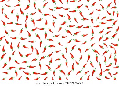 Hot spicy red chili pepper seamless pattern. Organic spices for mexican or asian dishes. Chilli paper red green spicy hot taste and flavor symbol. Food organic seamless pattern design.