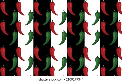 Hot spicy red and green chili peppers seamless pattern.Chili paper red and green