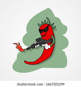 Pimienta roja picante con cañón de fuego simple ilustración plana de vector.