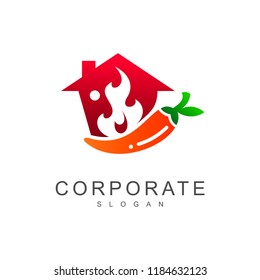 hot and spicy restaurant logo, house + chili symbol