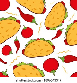 Hot spicy taco vector repeat pattern.