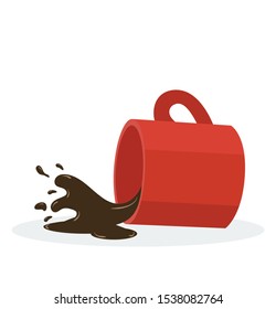 Hot Spilled coffee red mug vector