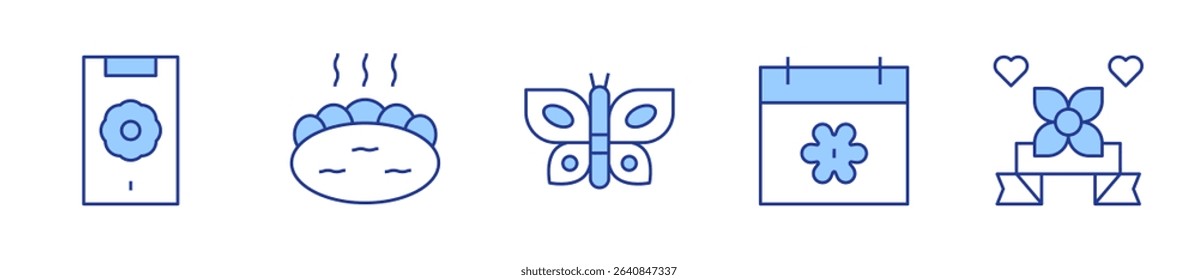 hot spring, spring break, butterfly, mobile phone, spring. Spring Icon vector illustration. Line Duotone style. Editable stroke.