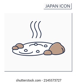 Hot spring color icon. Hydrothermal, geothermal spring. Onsen. Indoor and outdoor bathing facilities. Japanese culture concept. Isolated vector illustration