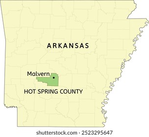 Hot Spring County and city of Malvern location on Arkansas state map