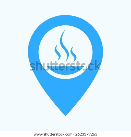 Hot Spring Location Pin Icon, Relaxation Spot Map Marker, Thermal Symbol