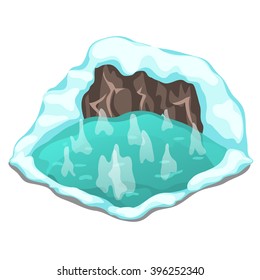 Hot spring on an icy mountain. Wildlife. Vector illustration.