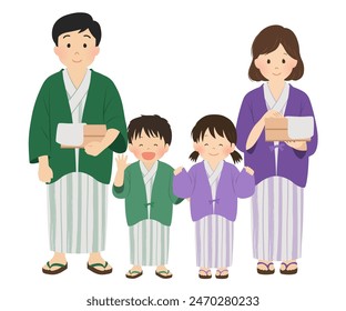 Hot spring trip_vector illustration of a family in yukata