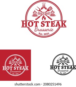 Hot Steak Grill Beef Logo For Restaurant