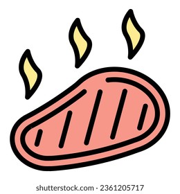 Hot steak icon outline vector. Fresh meat. Pork lamb color flat
