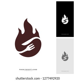 Hot Steak Logo Vector with Flame, Fork, and knife shape. Food Fire Logo Template - Vector