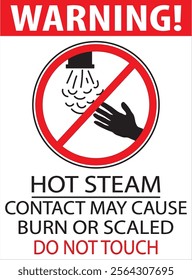 Hot steam contact may cause burn or scaled keep hands clear safety sign vector