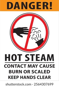 Hot steam contact may cause burn or scaled keep hands clear safety sign vector