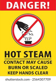 Hot steam contact may cause burn or scaled keep hands clear safety sign vector