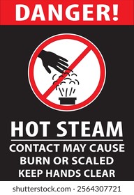 Hot steam contact may cause burn or scaled keep hands clear safety sign vector