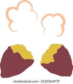 hot steam rising from half cut sweet potato