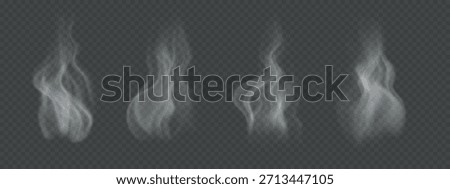 Hot steam and smoke PNG elements. Realistic semi transparent vapor from food, tea, coffee