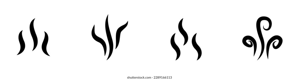 Hot steam vector. Smoke set of vector icons. Liquid evaporation icons. Steam boiling or evaporation patterns. Aroma of coffee vector.