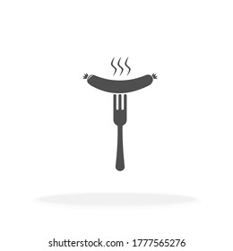 Hot Steaming BBQ Sausage On Fork Icon Symbol - Vector Illustration.