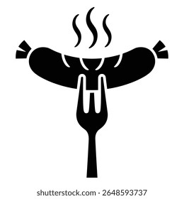Hot steaming sausage on a fork silhouette icon