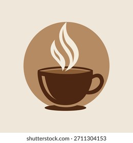 Hot steamy cup of tea coffee mug beverage cafe shop symbol Vector logo template
