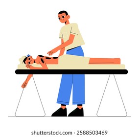 Hot Stone Therapy Session In Flat Vector Illustration Symbolizing Relaxation, Wellness, And Spa Treatment, Isolated On White Background