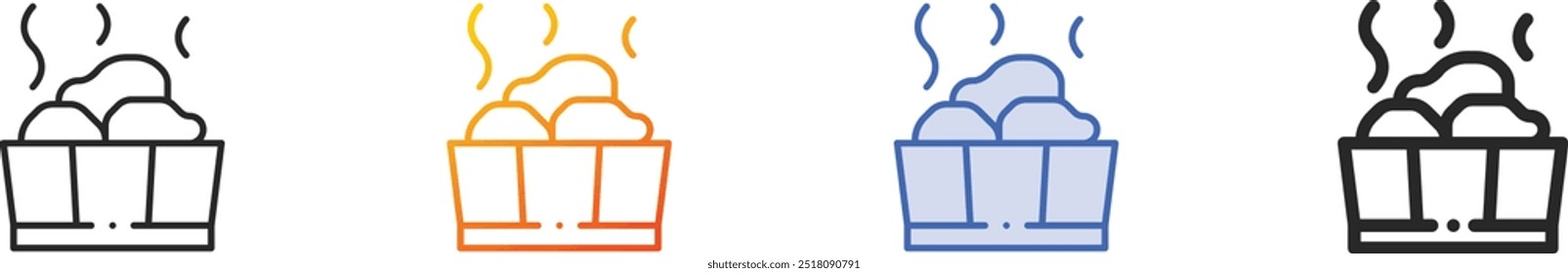 Icono de piedras calientes. Diseño lineal delgado, degradado, trazo azul y estilo atrevido aislado sobre fondo blanco