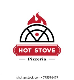 hot stove pizzeria logo design with fire  vector illustration